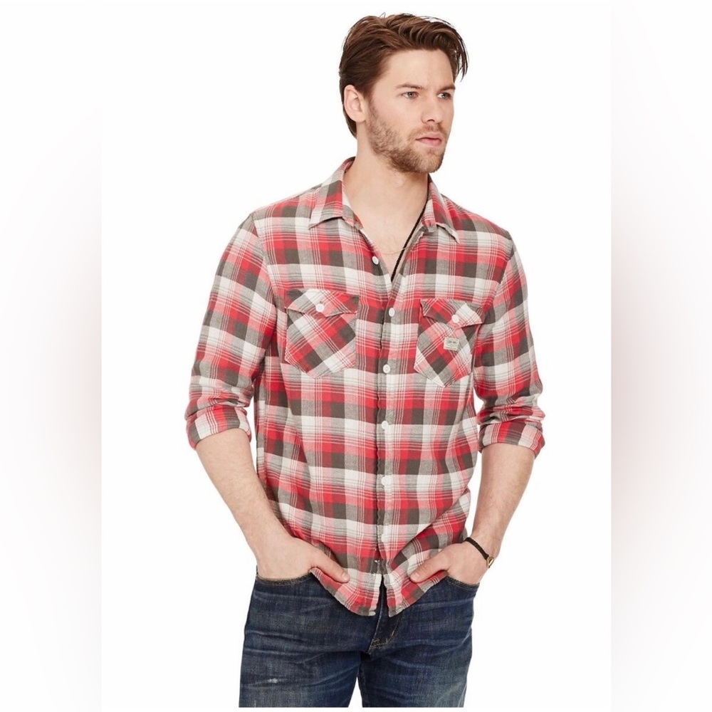 DENIM & SUPPLY Ralph Lauren Flannel Plaid Shirt Button Down Red Ivory Western